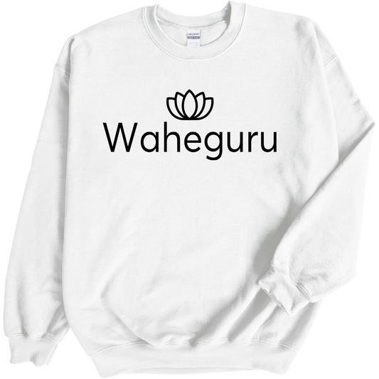 Waheguru black print on white crewneck