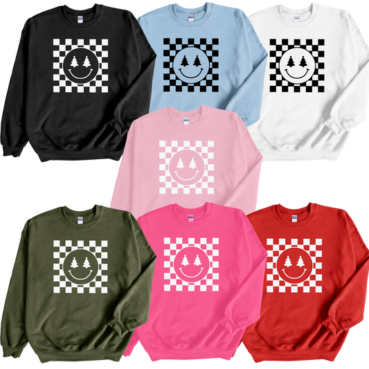 Christmas Checkered Smiley crewneck sweatshirt in several colors