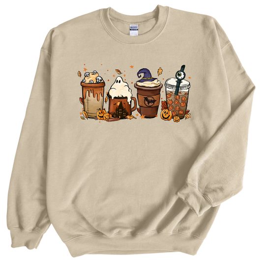 Halloween cups on sand color crewneck