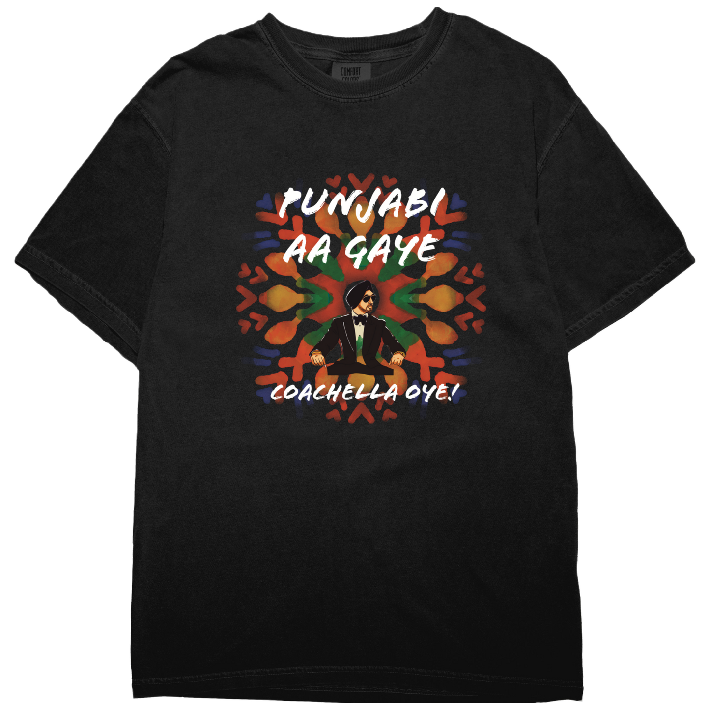 Punjabi aa gaye coachella diljit print on black tshirt