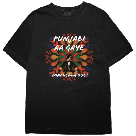 Punjabi aa gaye coachella diljit print on black tshirt