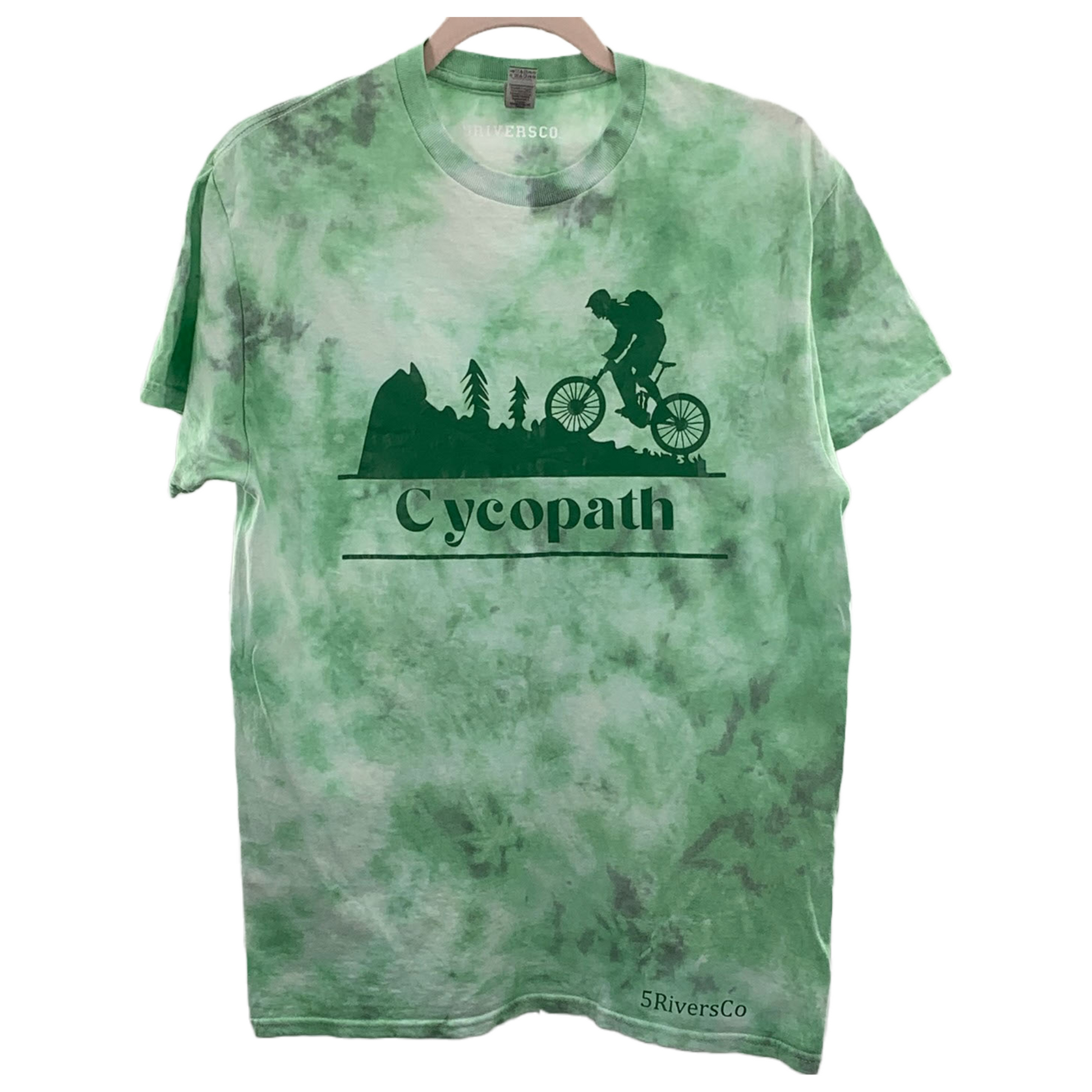 Tie dye green Cycopath print mountain biking t-shirt